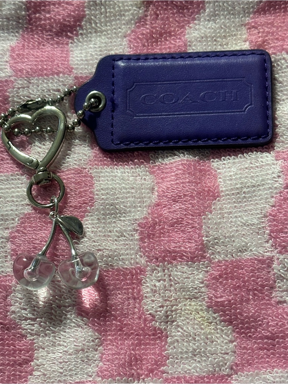 Coach Purple Leather Tag Keychain with Silver Hardware